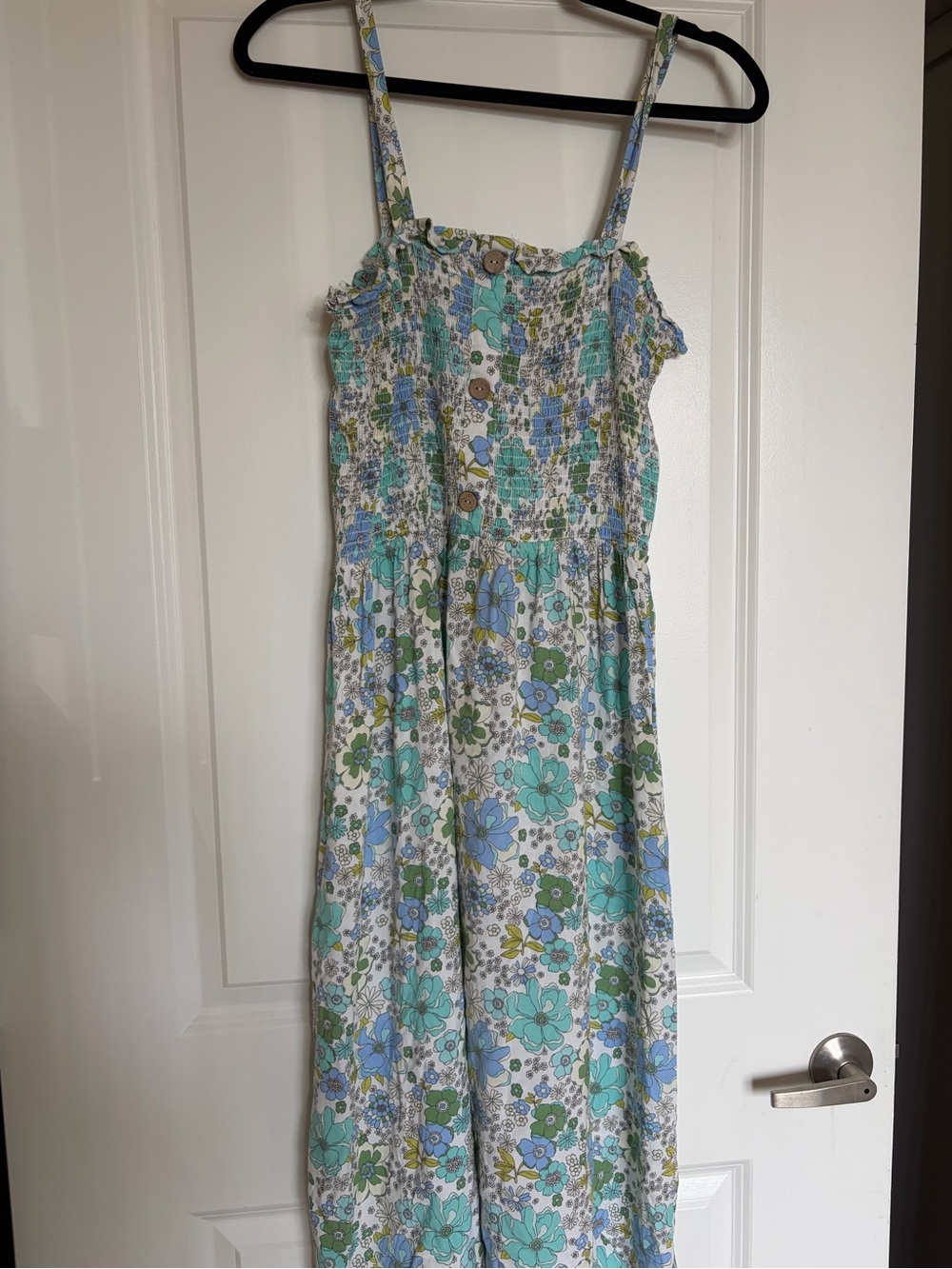 Floral Button-Front Sundress in Teal & Blue